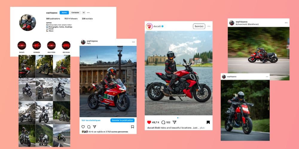Compte de créatrice de contenus animé par Sophie Pessotto dans l'univers moto